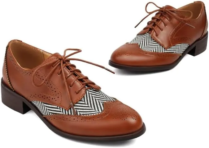100FIXEO Women Wingtip Lace Up Vintage Oxford Shoes Brogues