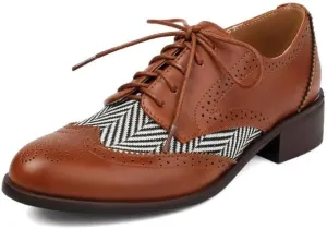 100FIXEO Women Wingtip Lace Up Vintage Oxford Shoes Brogues