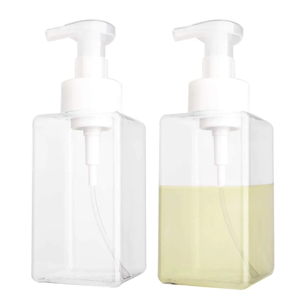 2 Pack Foaming Soap Dispenser 15oz Refillable Foam Liquid Hand Soap Empty Plastic Pump Bottle Container for Bathroom Vanities, Kitchen Sink, Hospital, Clinic, Clear 450ml