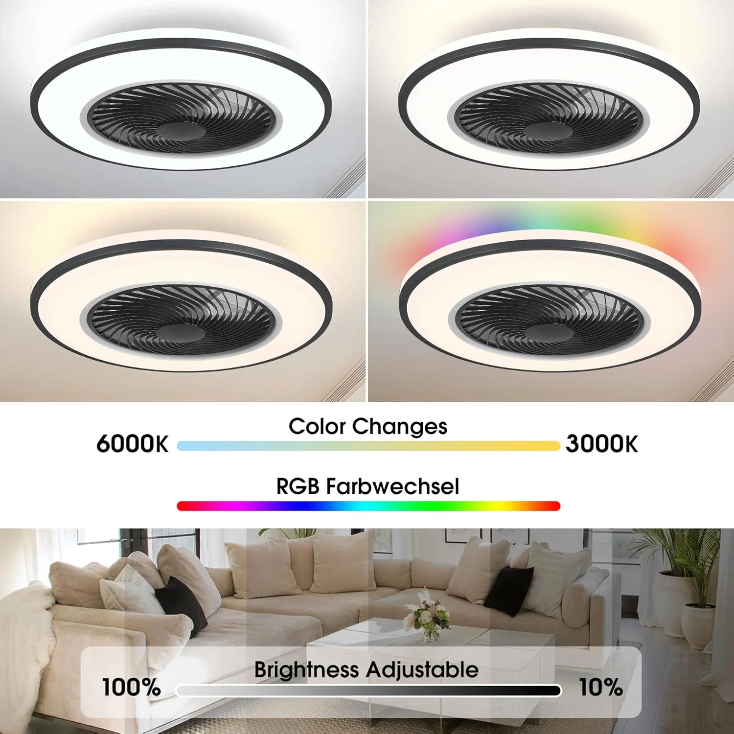 20'' Ceiling Fans with Lights, Low Profile Ceiling Fan with Light and Remote, Flush Mount Ceiling Fan with 6-Speed Reversible for Bedroom Living Room Kitchen