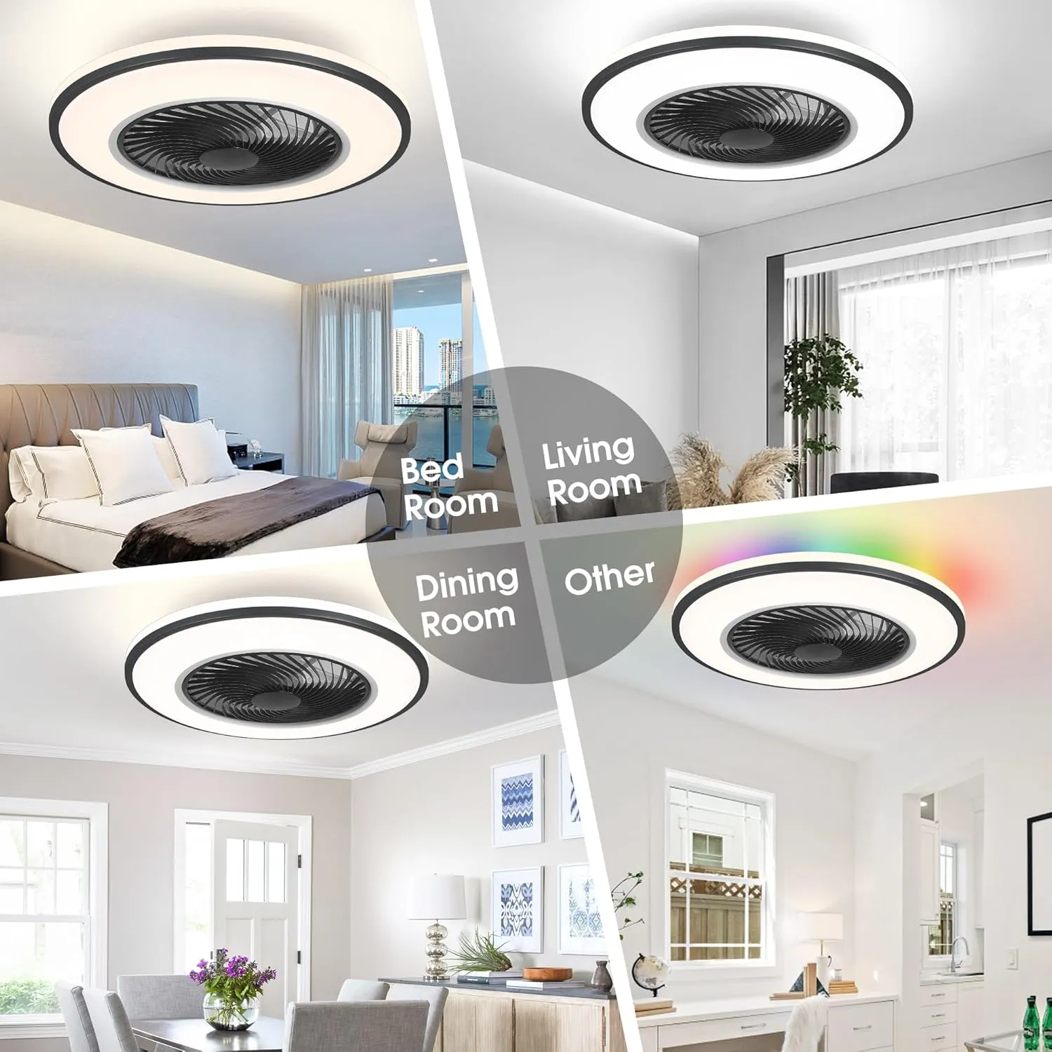20'' Ceiling Fans with Lights, Low Profile Ceiling Fan with Light and Remote, Flush Mount Ceiling Fan with 6-Speed Reversible for Bedroom Living Room Kitchen