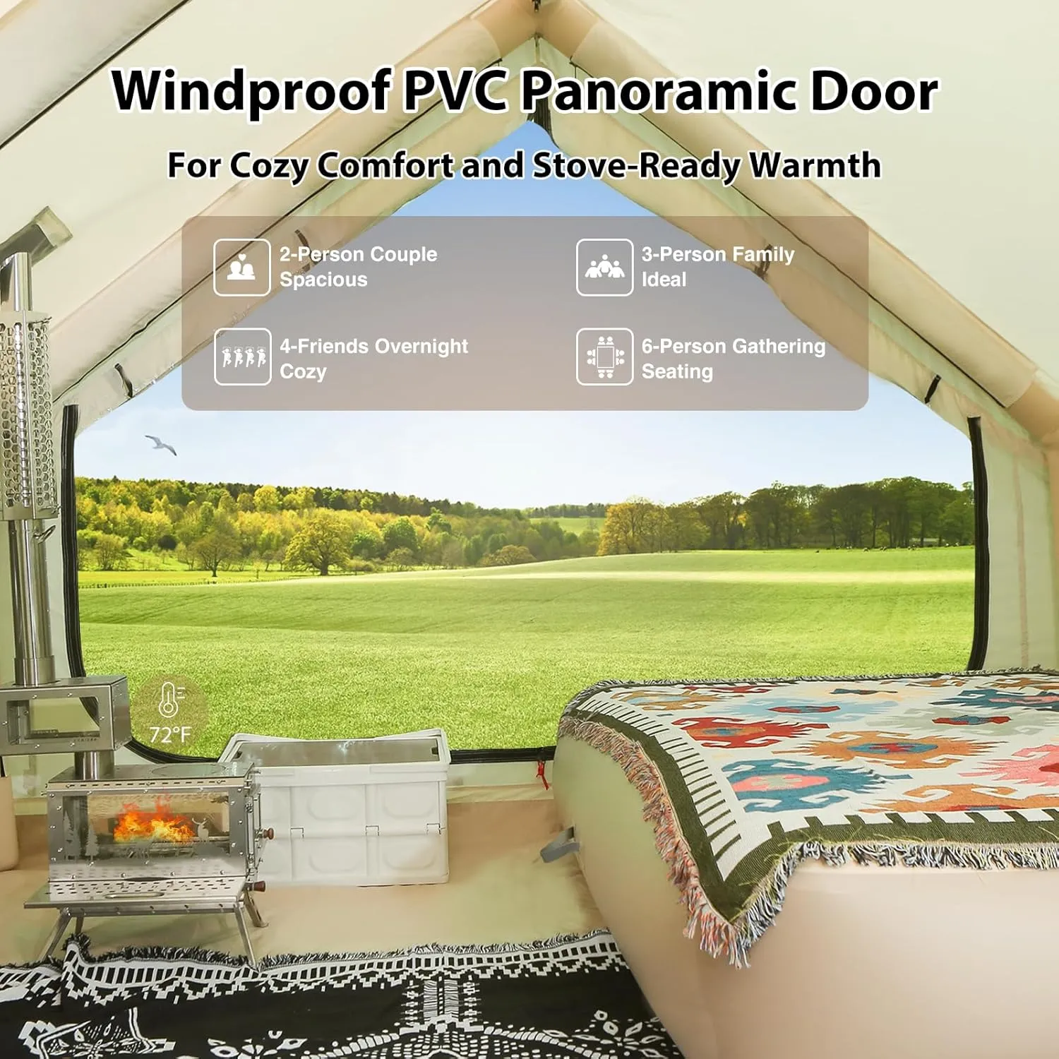 2025 Upgraded 100% Waterproof Inflatable Camping Tent, Large Blow-Up Air Tent, No Assembly Needed Luxury Glamping House, Oxford Fabric