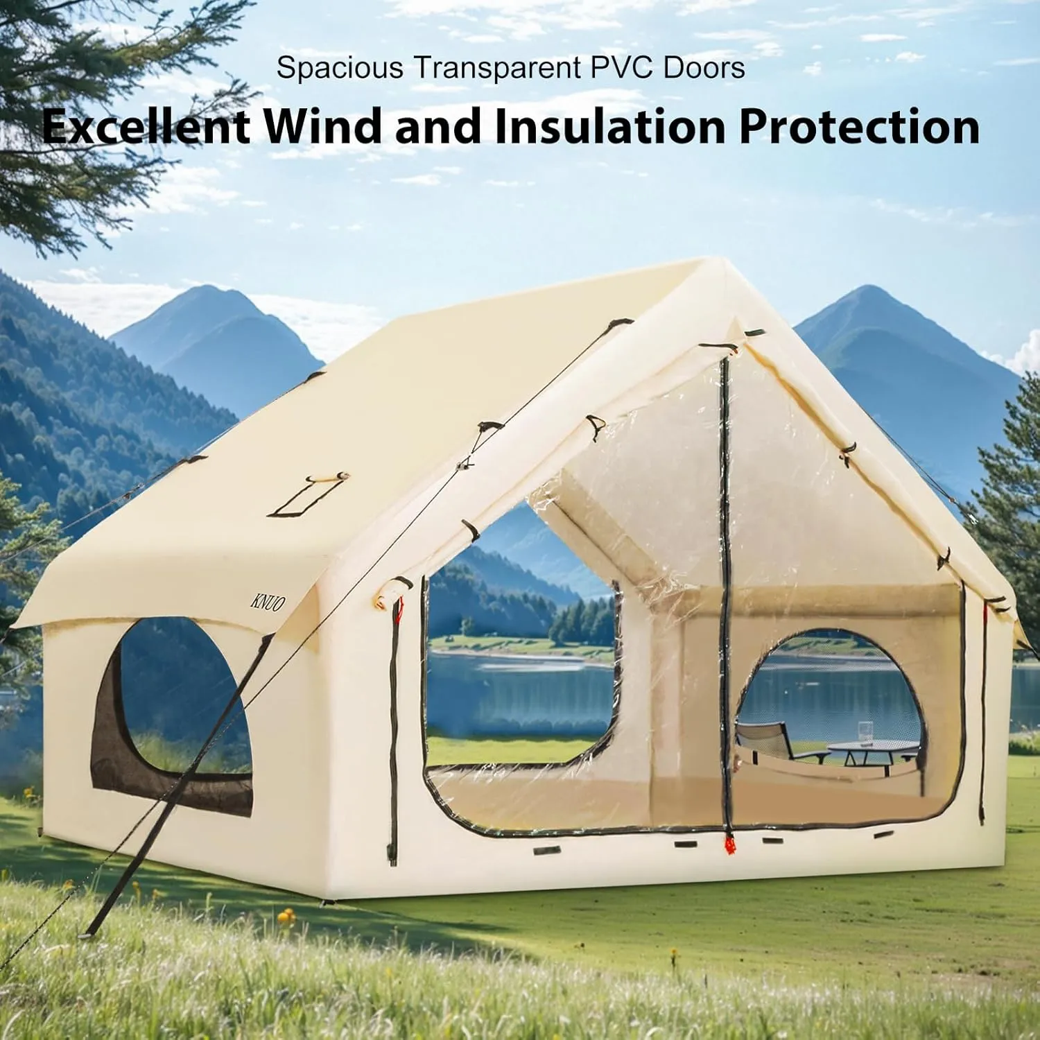 2025 Upgraded 100% Waterproof Inflatable Camping Tent, Large Blow-Up Air Tent, No Assembly Needed Luxury Glamping House, Oxford Fabric