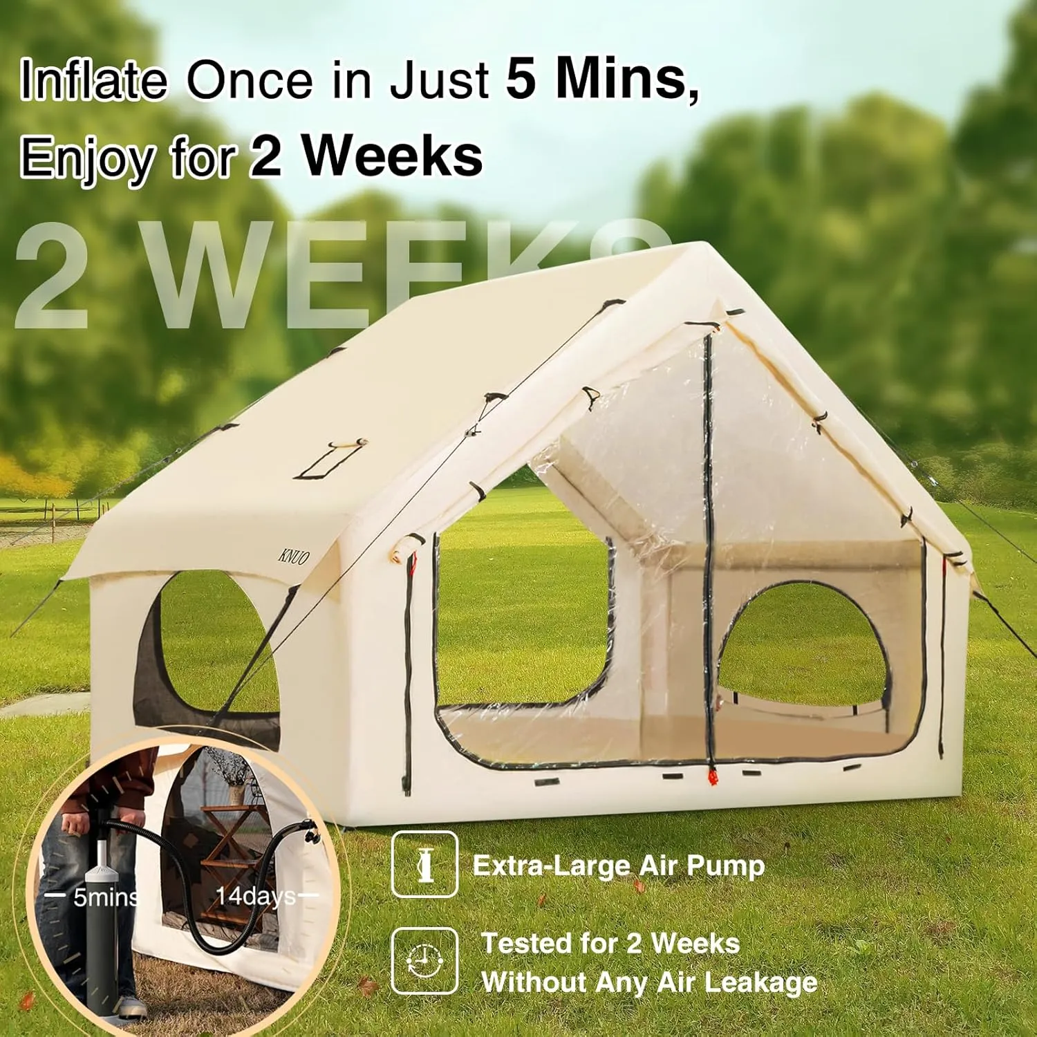 2025 Upgraded 100% Waterproof Inflatable Camping Tent, Large Blow-Up Air Tent, No Assembly Needed Luxury Glamping House, Oxford Fabric