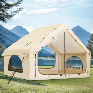 2025 Upgraded 100% Waterproof Inflatable Camping Tent, Large Blow-Up Air Tent, No Assembly Needed Luxury Glamping House, Oxford Fabric