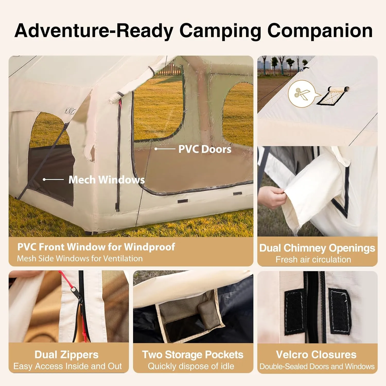 2025 Upgraded 100% Waterproof Inflatable Camping Tent, Large Blow-Up Air Tent, No Assembly Needed Luxury Glamping House, Oxford Fabric