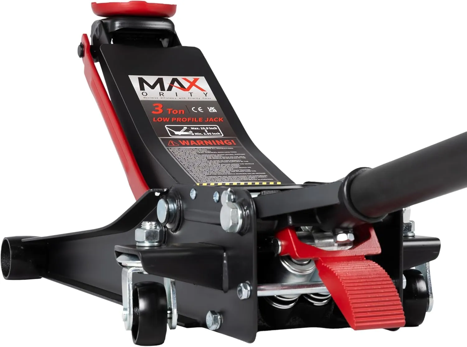 3-Ton (6600lbs) Low-Profile Dual Pistons Heavy-Duty Steel Racing Floor Jack with Quick Lift Hydraulic Pump, Foot Pedal and Magentic Pad for Car Maintenance (Red, 3 Ton Low Profile)