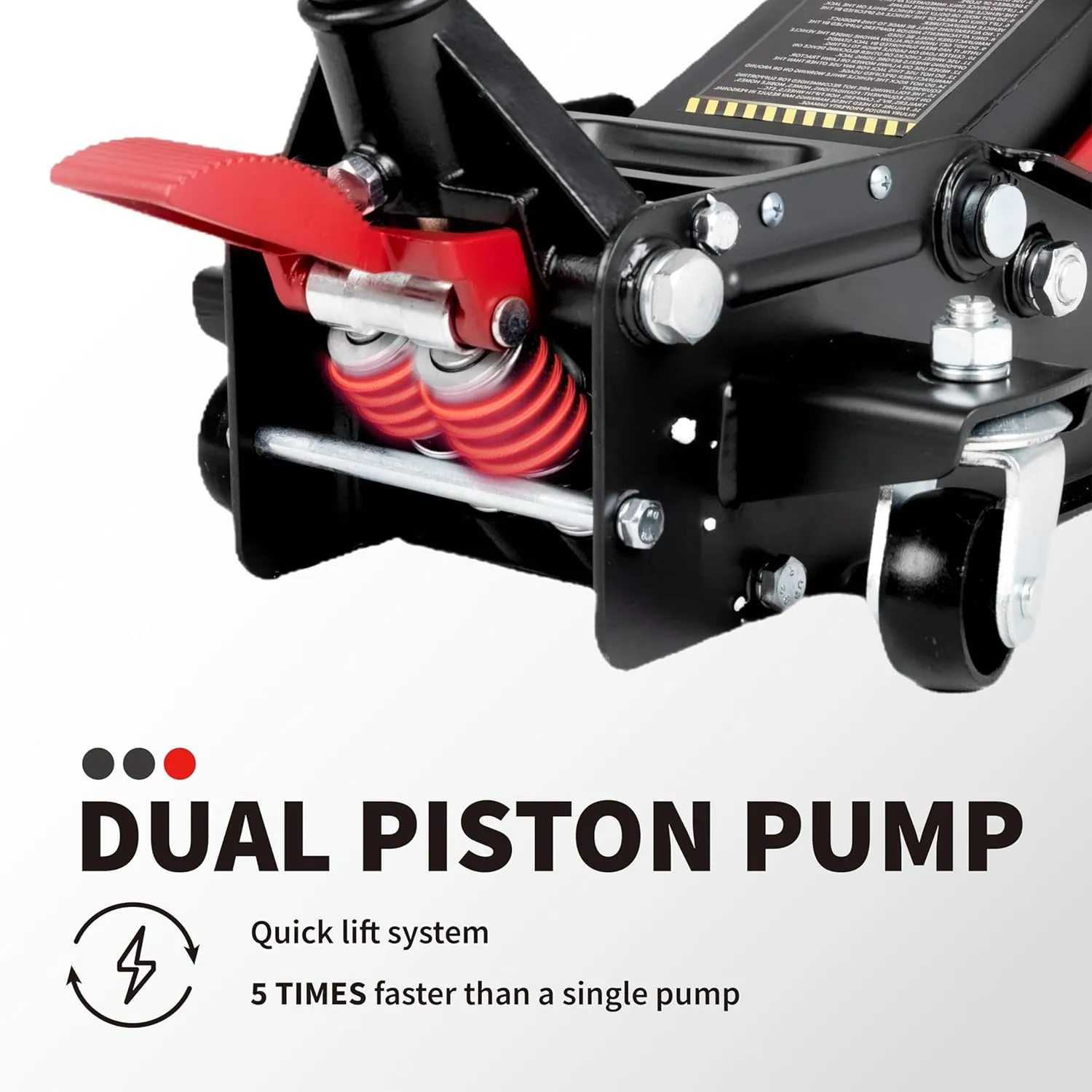 3-Ton (6600lbs) Low-Profile Dual Pistons Heavy-Duty Steel Racing Floor Jack with Quick Lift Hydraulic Pump, Foot Pedal and Magentic Pad for Car Maintenance (Red, 3 Ton Low Profile)