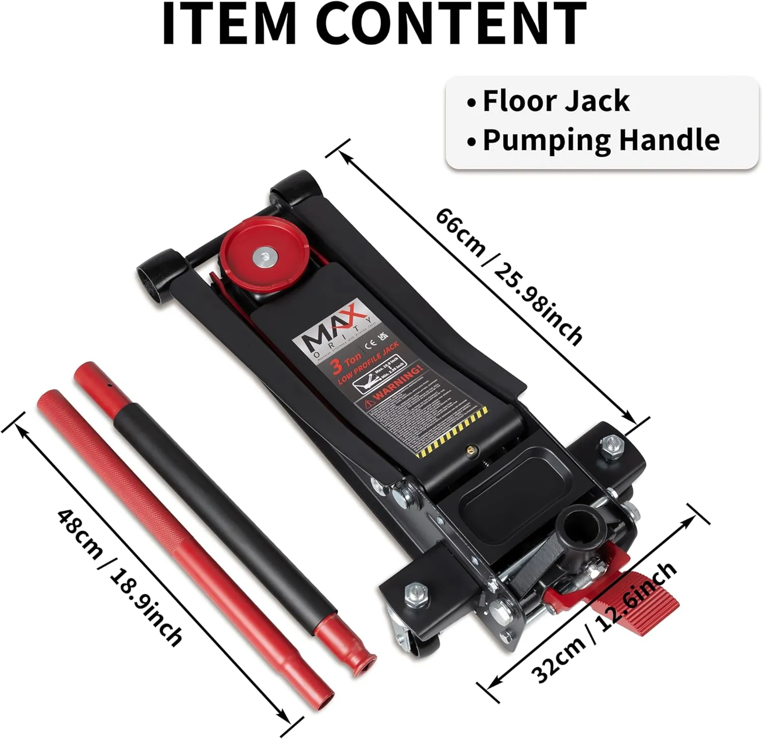 3-Ton (6600lbs) Low-Profile Dual Pistons Heavy-Duty Steel Racing Floor Jack with Quick Lift Hydraulic Pump, Foot Pedal and Magentic Pad for Car Maintenance (Red, 3 Ton Low Profile)
