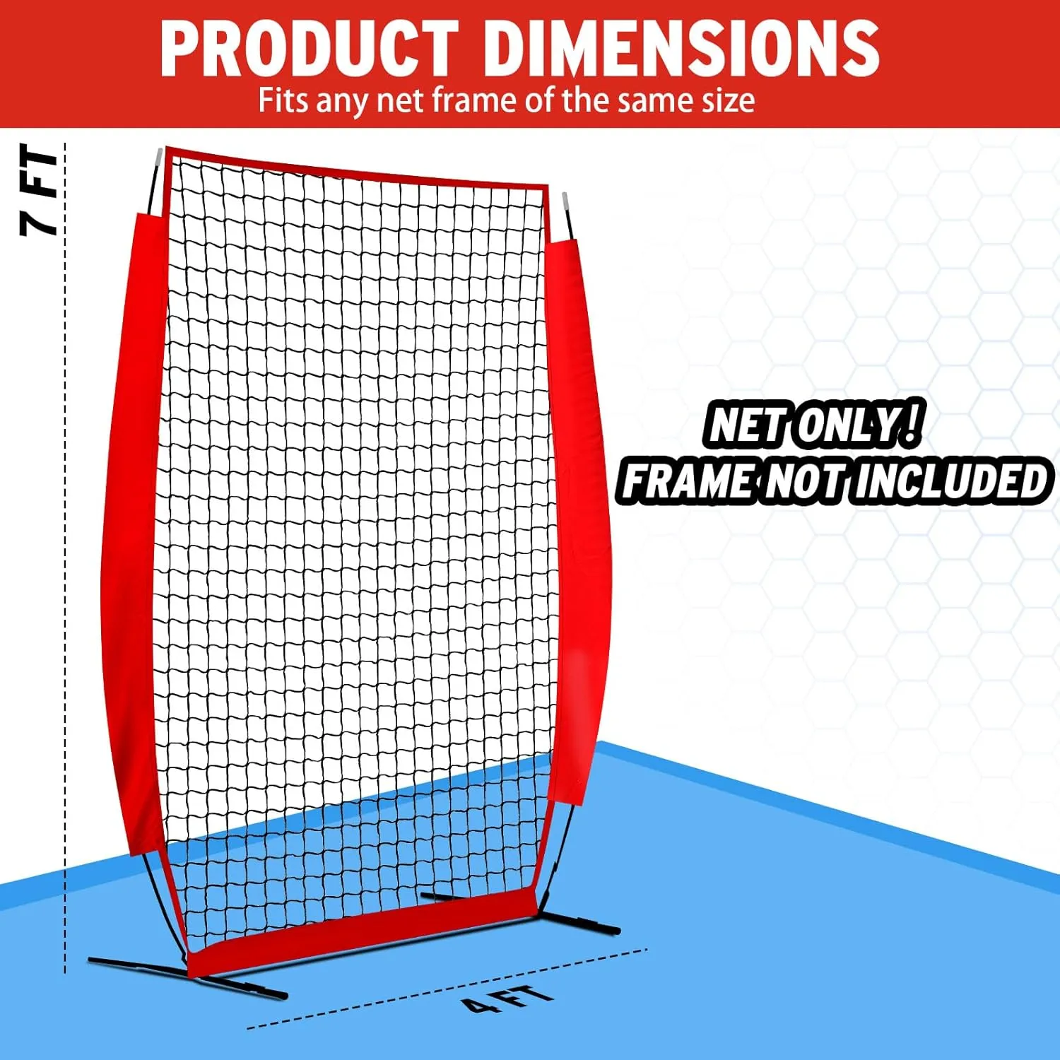 4 x 7 ft Portable Baseball & Softball Pitching Net Replacement Baseball Pitcher Protection, Batting Practice Pitching Screen, Only Net Not Have Frame