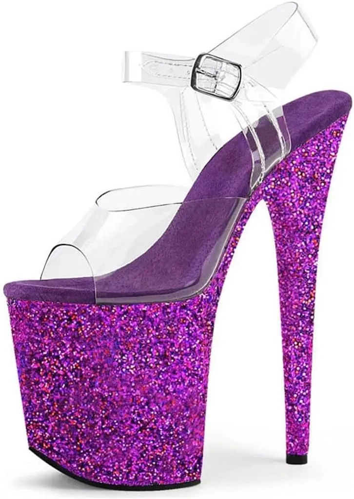 8In Sequins Stiletto Platform Sandals Women's Crystal Stage Heels With Adjustable Ankle Strap