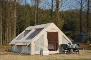 9.8 x13ft Inflatable Camping Tents with Hand Pump Air Glamping Easy Setup and Windproof Blow up Tent 4 Seasons Oxford Cabin Beige, Reliable Trail Tent