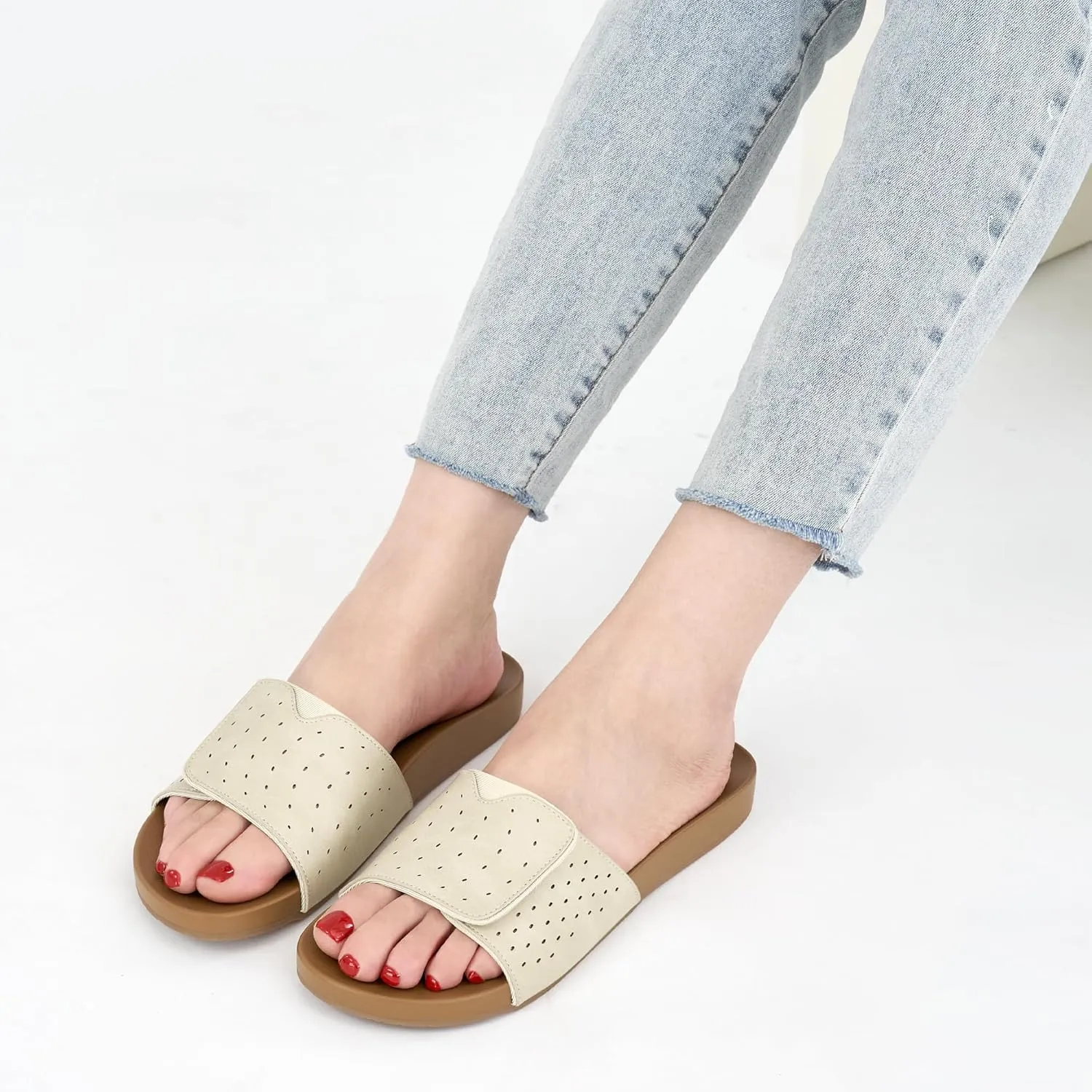 Ablanczoom Flat Sandals for Women Slides: Comfortable Slip on Adjustable Summer Beach Womens Slide Sandal