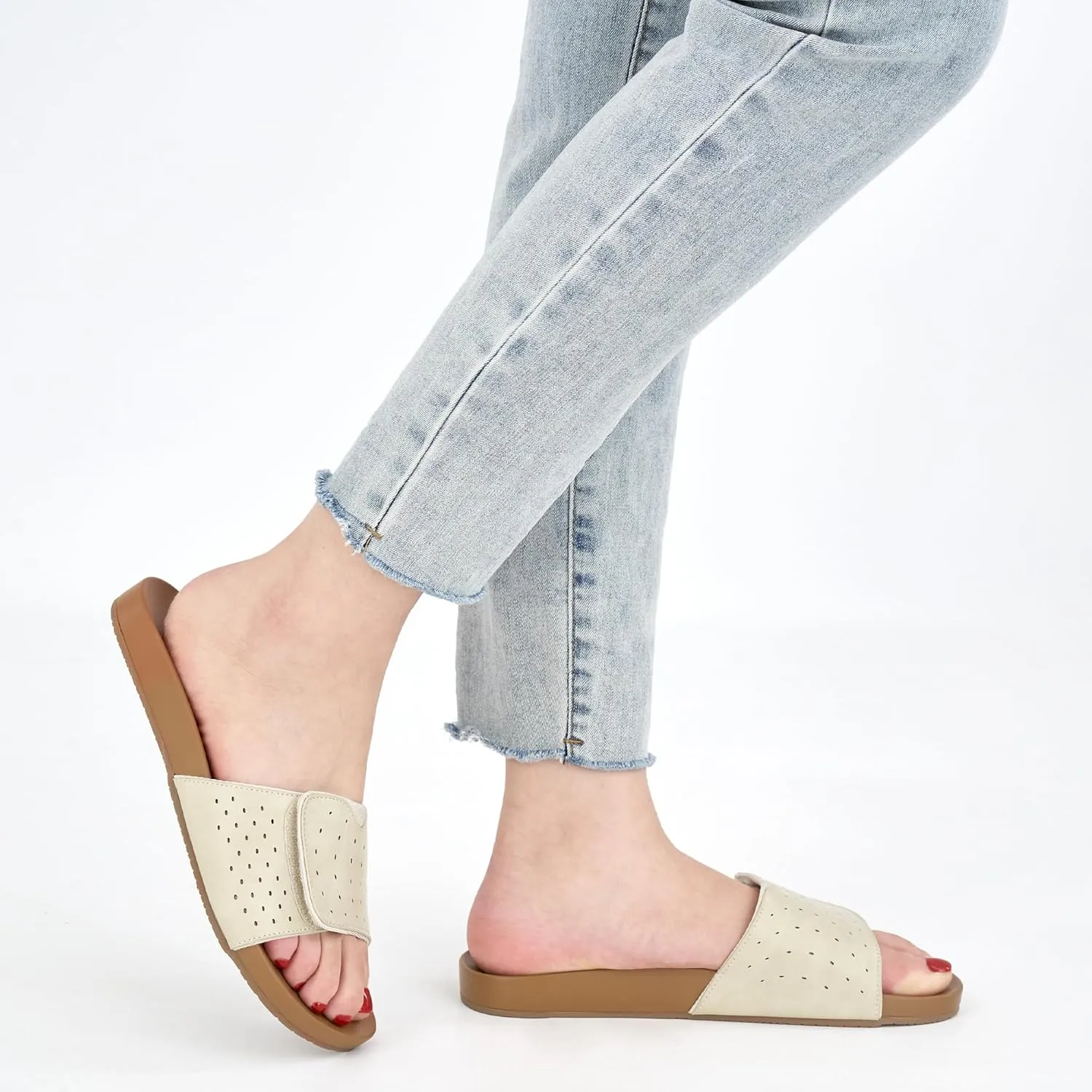 Ablanczoom Flat Sandals for Women Slides: Comfortable Slip on Adjustable Summer Beach Womens Slide Sandal