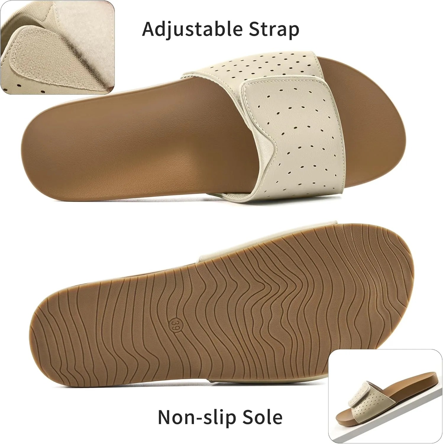 Ablanczoom Flat Sandals for Women Slides: Comfortable Slip on Adjustable Summer Beach Womens Slide Sandal