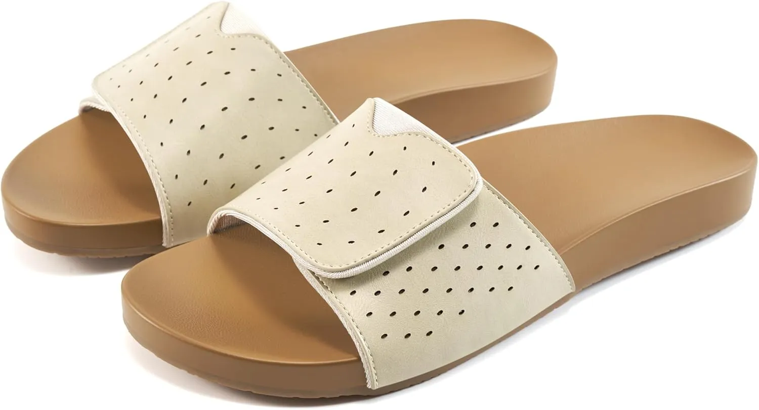 Ablanczoom Flat Sandals for Women Slides: Comfortable Slip on Adjustable Summer Beach Womens Slide Sandal
