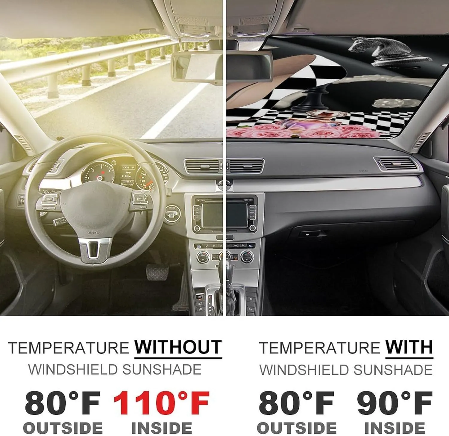 Abstract Modern Art High Heels Car Windshield Sun Shade Rustic Black White Plaid Makeup Theme High Heels Car Front Windshield Sunshade-30W x55L Inch