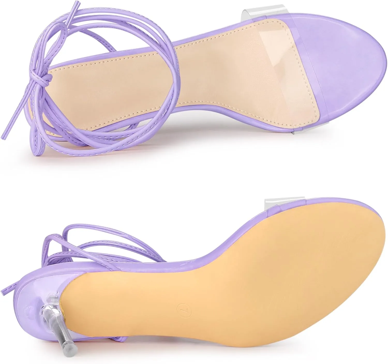 Allegra K Women's Clear Strap Lace Up Stiletto Heels Sandals