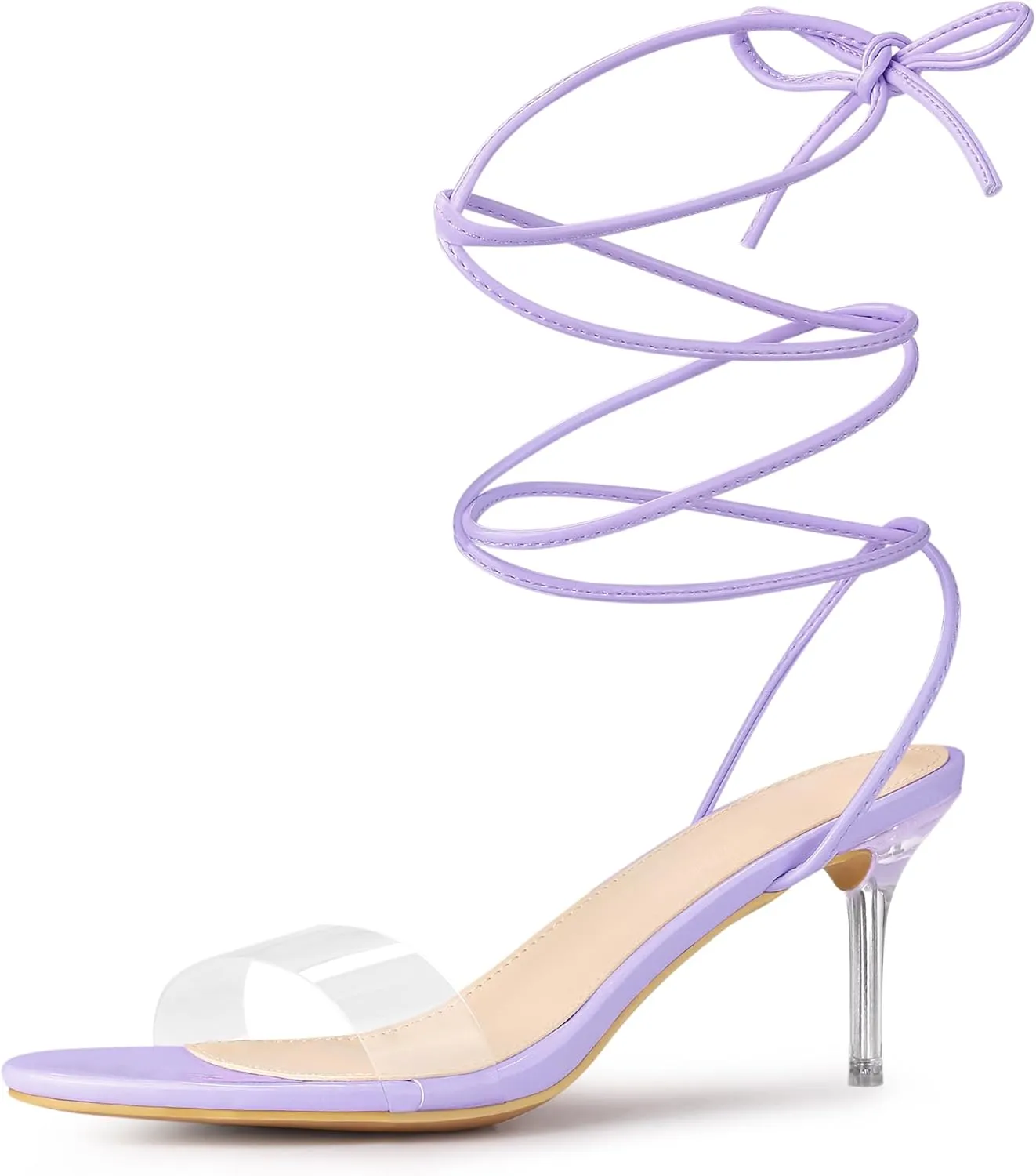 Allegra K Women's Clear Strap Lace Up Stiletto Heels Sandals