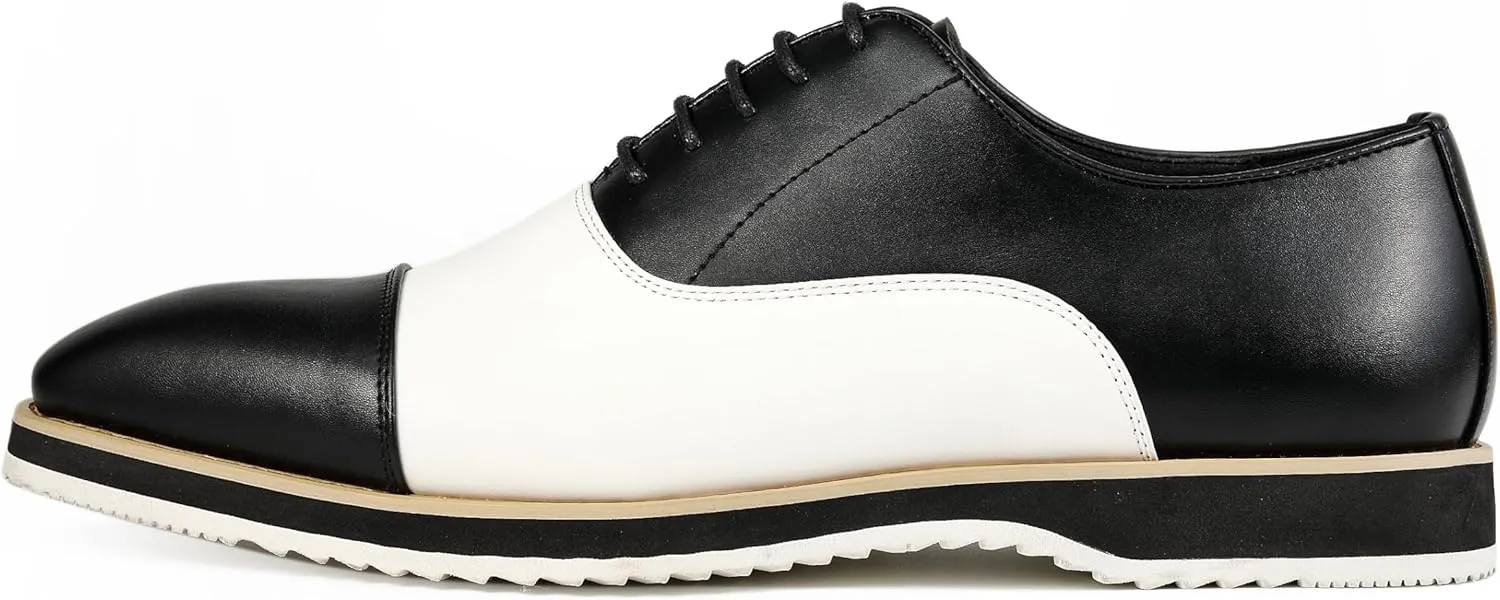 Amali Oxford Dress Shoes for Men with Textured Cap Toe, Men's Oxford Shoes Made from Premium PU Leather, Versatile Formal Footwear for All Occasions