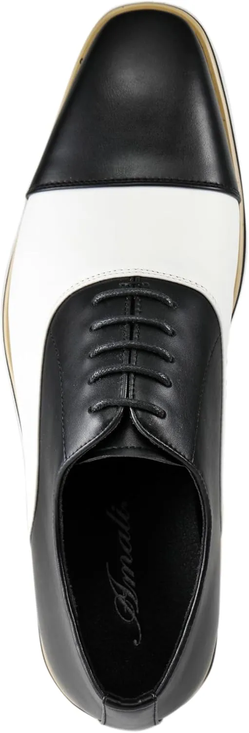 Amali Oxford Dress Shoes for Men with Textured Cap Toe, Men's Oxford Shoes Made from Premium PU Leather, Versatile Formal Footwear for All Occasions