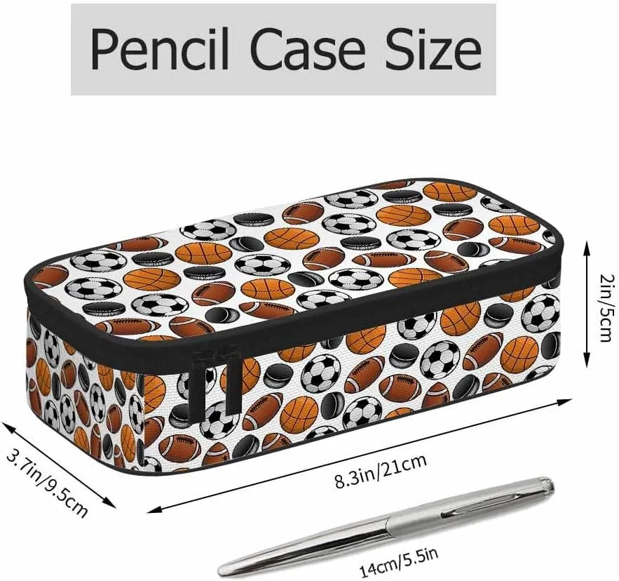 American Football Pencil Holder Bag Basketball Balls Ice Hockey Pucks Pencil Case College Office School for Teens Boy Girl