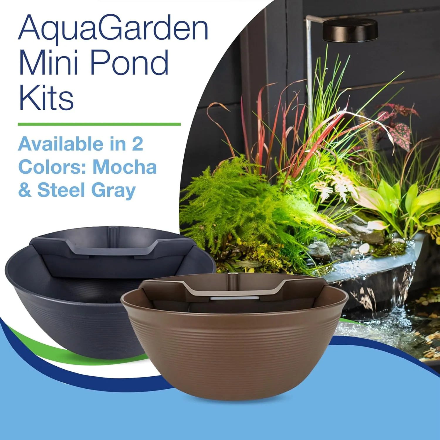 Aquascape Pond and Waterfall Kit AquaGarden Container Water Garden, Steel Gray