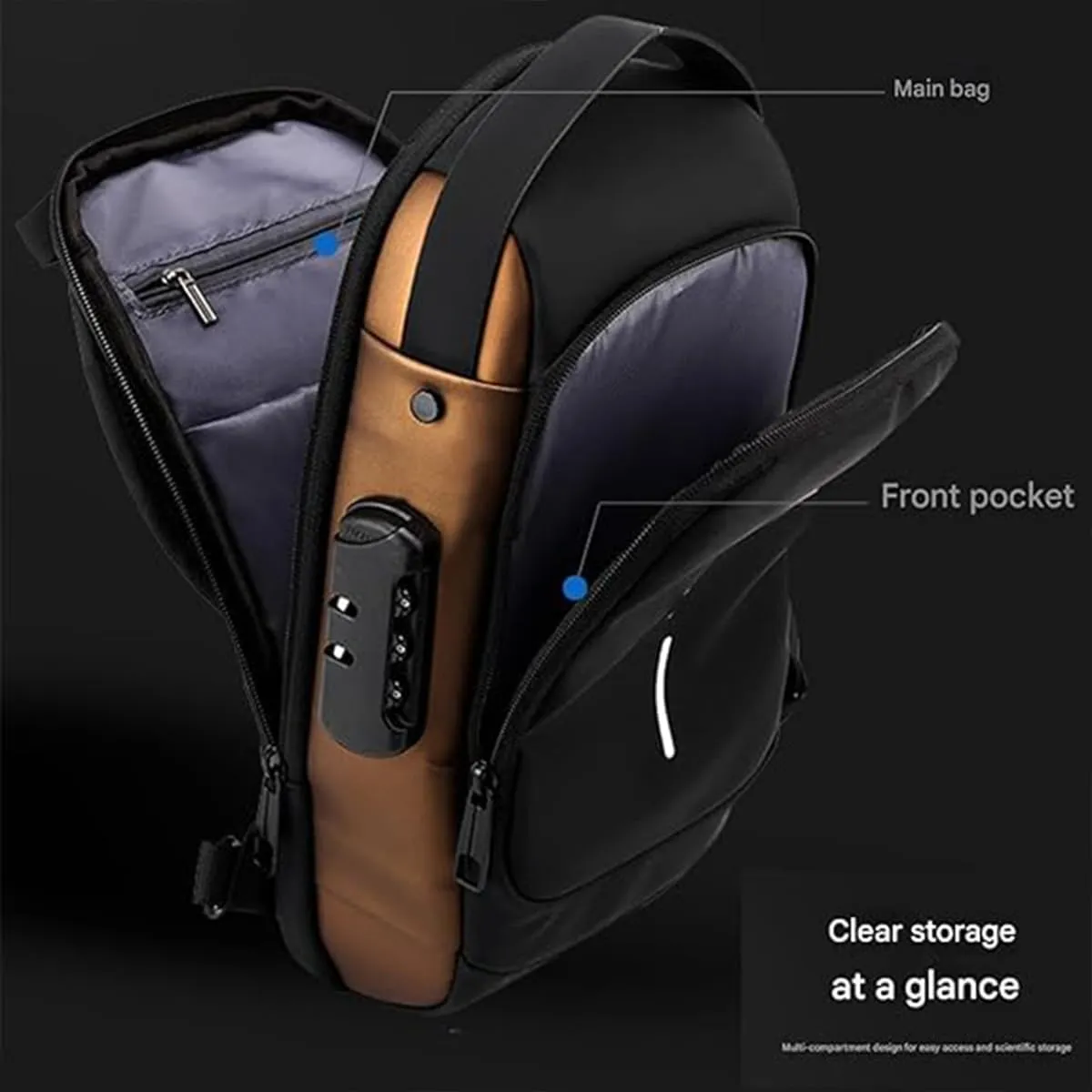 Auricz Bag, New Carbon Fiber Streamline Anti-Theft Sling Bag, Leyweio Waterproof Shoulder Backpack with USB Charging (Navy Blue)