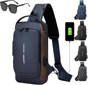 Auricz Bag, New Carbon Fiber Streamline Anti-Theft Sling Bag, Leyweio Waterproof Shoulder Backpack with USB Charging (Navy Blue)