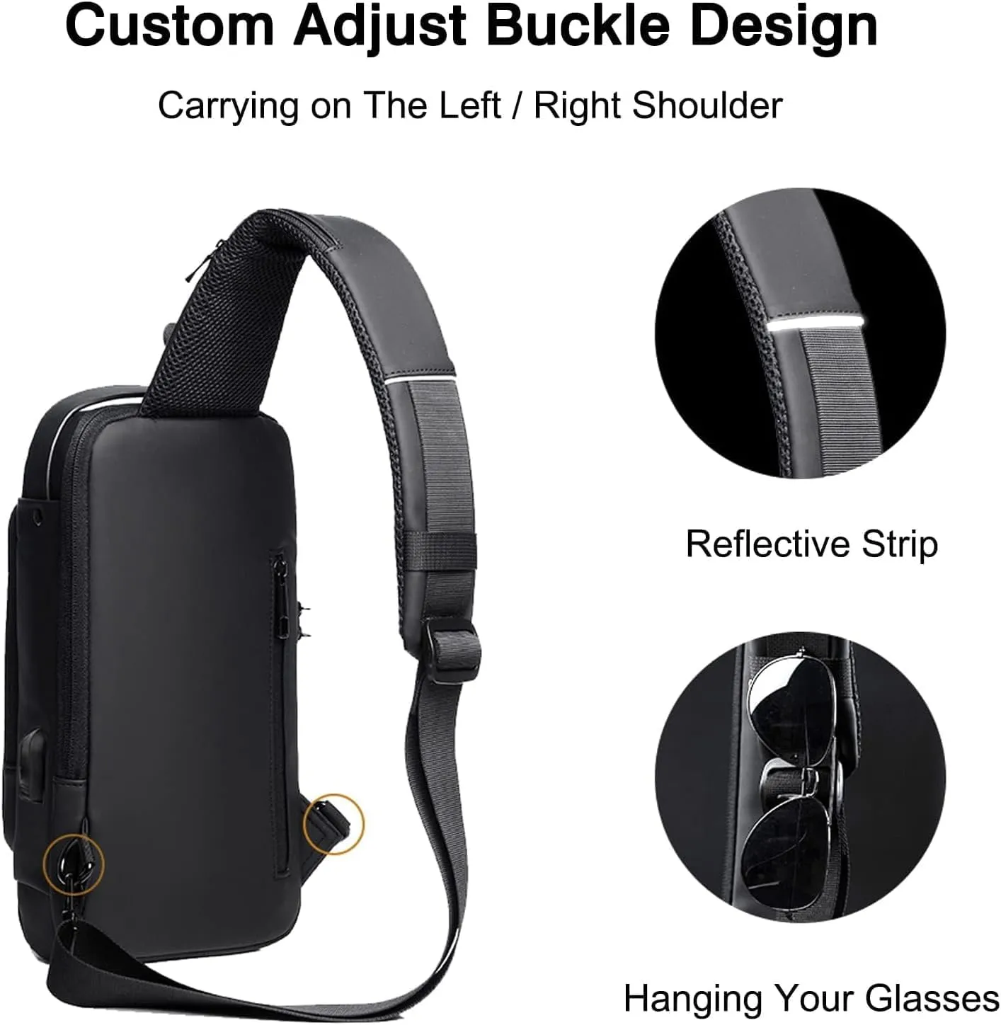 Auricz Bag, New Carbon Fiber Streamline Anti-Theft Sling Bag, Leyweio Waterproof Shoulder Backpack with USB Charging (Navy Blue)