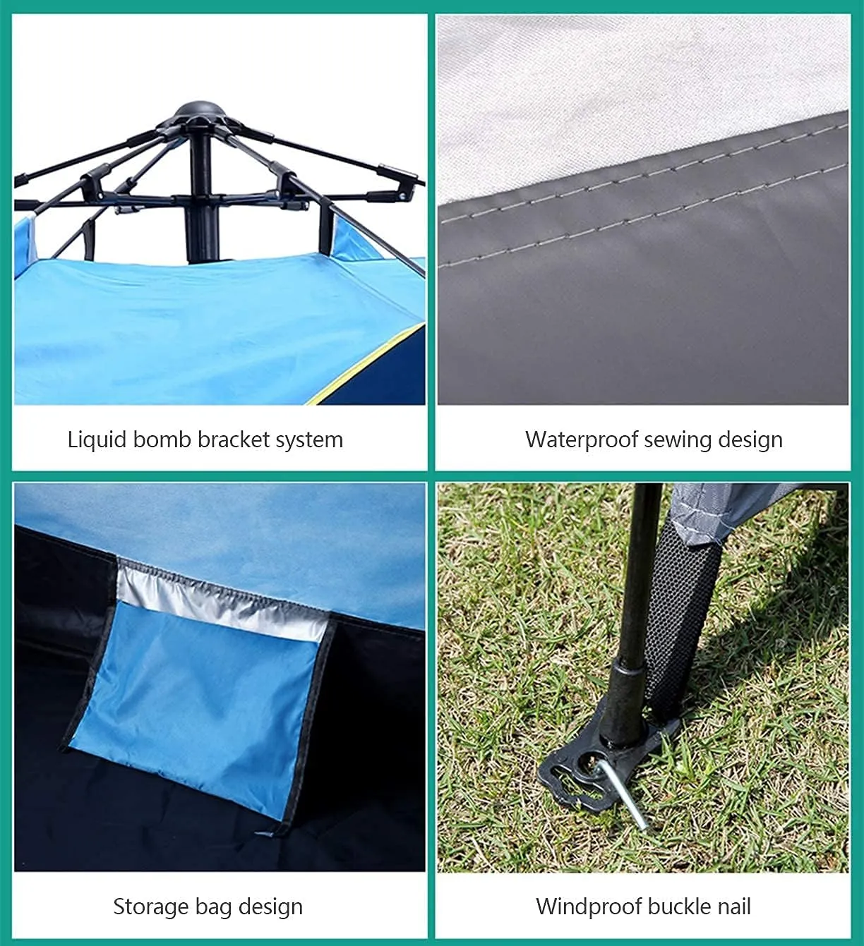 Automatic Pop Up Tent Family Camping Tent 2-3-4 Person Portable Tent Spring Type Fast Open Waterproof Windproof for Camping Hiking Mountaineering (Blue Width 1.5m) (Blue Width 1.5m)