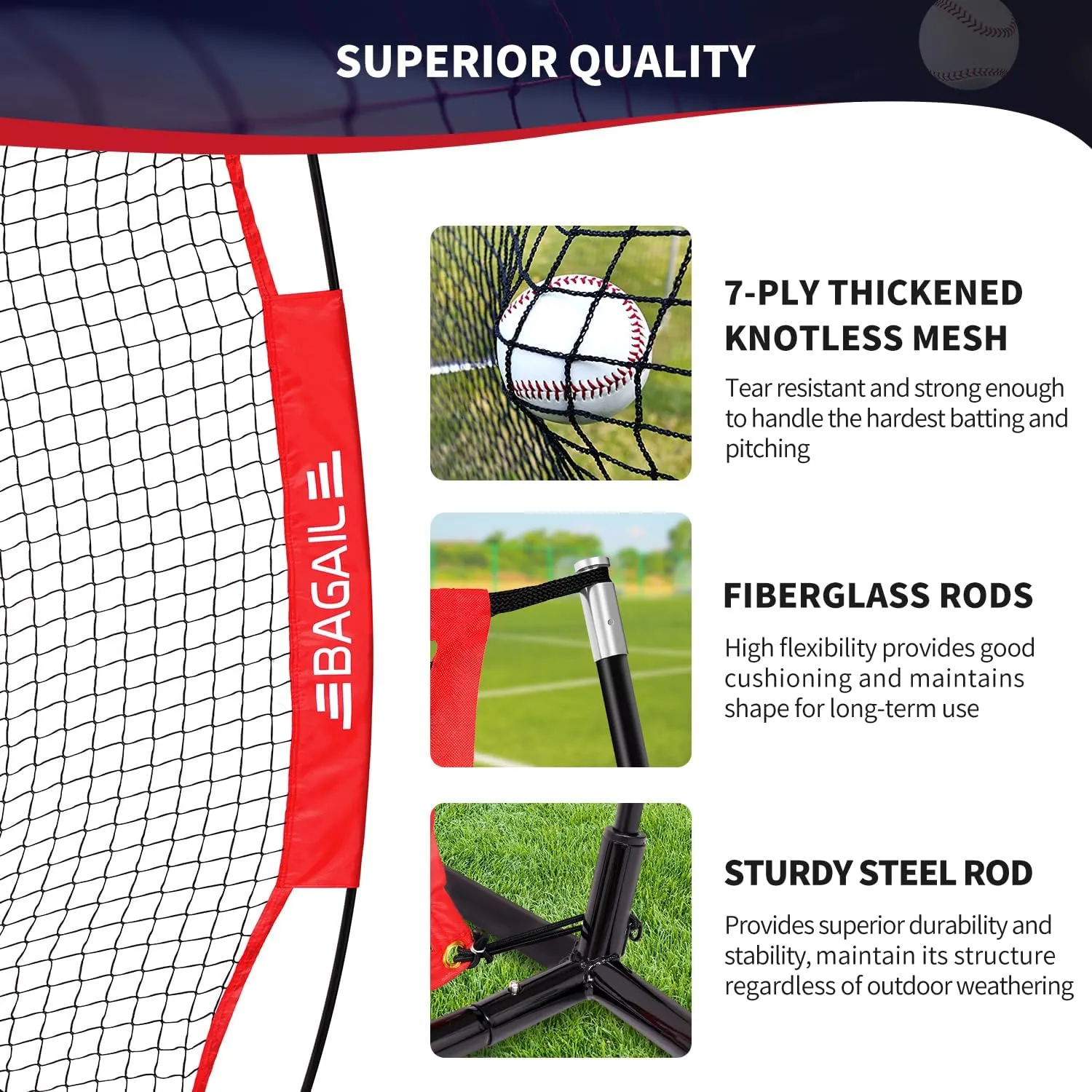 BAGAIL 7x7 ft Baseball & Softball Practice Net with Bow Frame for Batting, Hitting, Pitching, Portable Baseball Throwing Net with Strike Zone, Carry Bag, Baseball Training Aid for All Levels