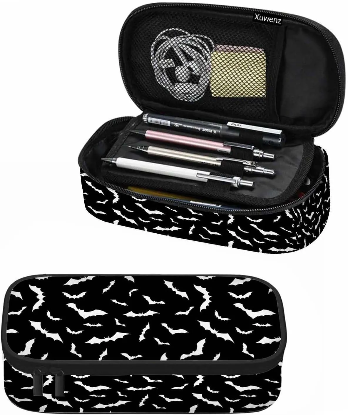 Bat Pencil Case Black Bats Halloween Flying Animal Pencil Bag Pen Markers Pouch Holder Organizer for Office Clerks