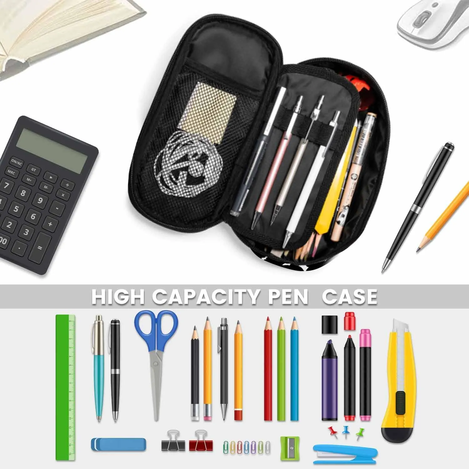 Bat Pencil Case Black Bats Halloween Flying Animal Pencil Bag Pen Markers Pouch Holder Organizer for Office Clerks