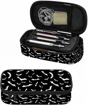 Bat Pencil Case Black Bats Halloween Flying Animal Pencil Bag Pen Markers Pouch Holder Organizer for Office Clerks