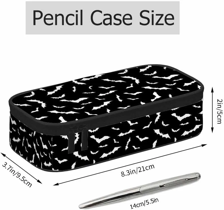 Bat Pencil Case Black Bats Halloween Flying Animal Pencil Bag Pen Markers Pouch Holder Organizer for Office Clerks