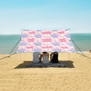 Beach Shade Tent with UPF50  UV Protection,Blue Dog Paw and Pink Bows Lightweight Camping Sun Shelter for Outdoor,Camping Trips, Fishing, Backyard,Picnics,Easy Set Up and Carry 9x10.5 FT