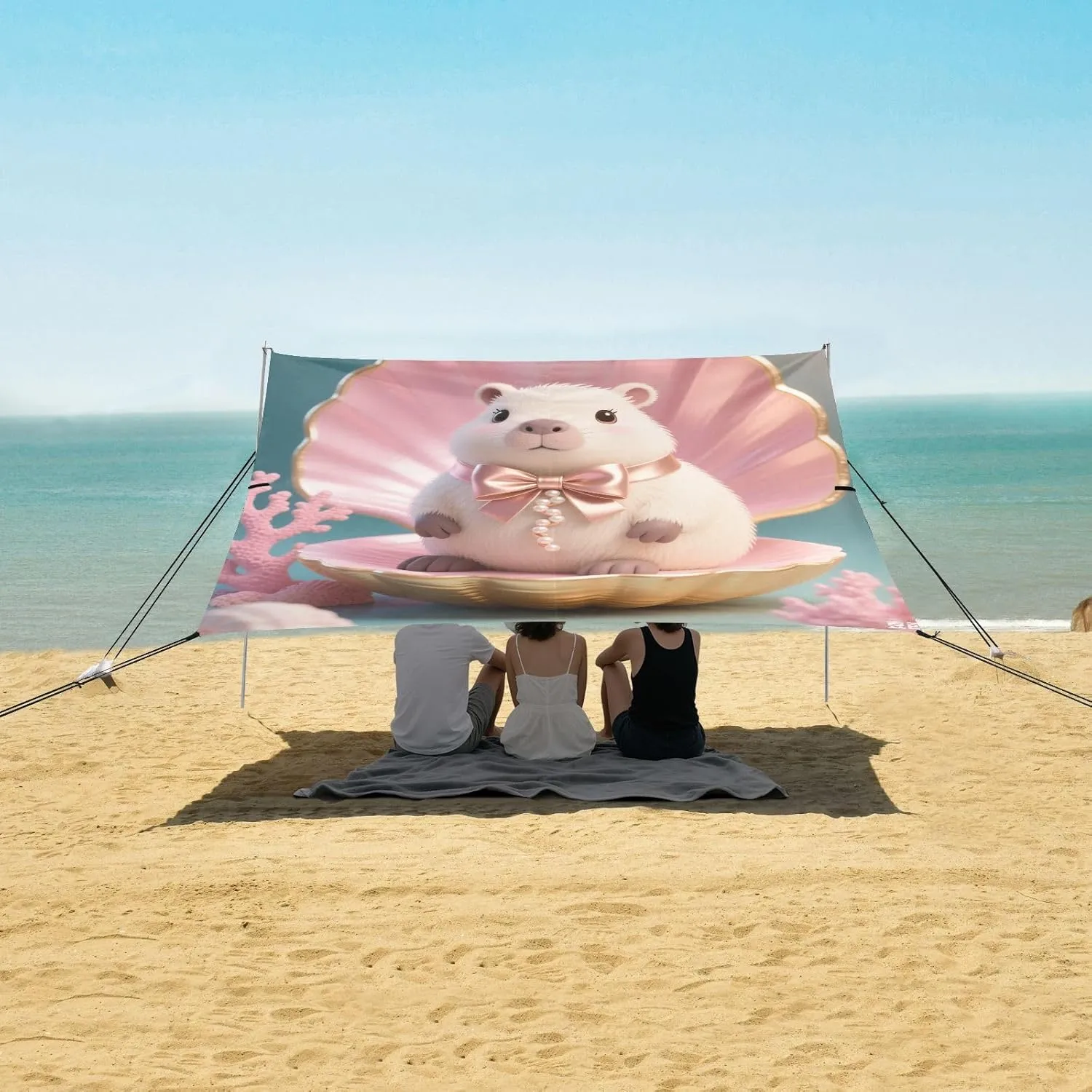Beach Shade Tent with UPF50  UV Protection,Capybara in Pink Shell Lightweight Camping Sun Shelter for Outdoor,Camping Trips, Fishing, Backyard,Picnics,Easy Set Up and Carry 9x10.5 FT