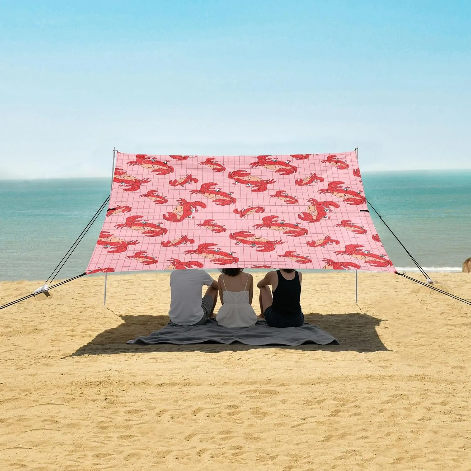 Beach Shade Tent with UPF50  UV Protection,Cartoon Crab Summer Sea Lightweight Camping Sun Shelter for Outdoor,Camping Trips, Fishing, Backyard,Picnics,Easy Set Up and Carry 9x10.5 FT