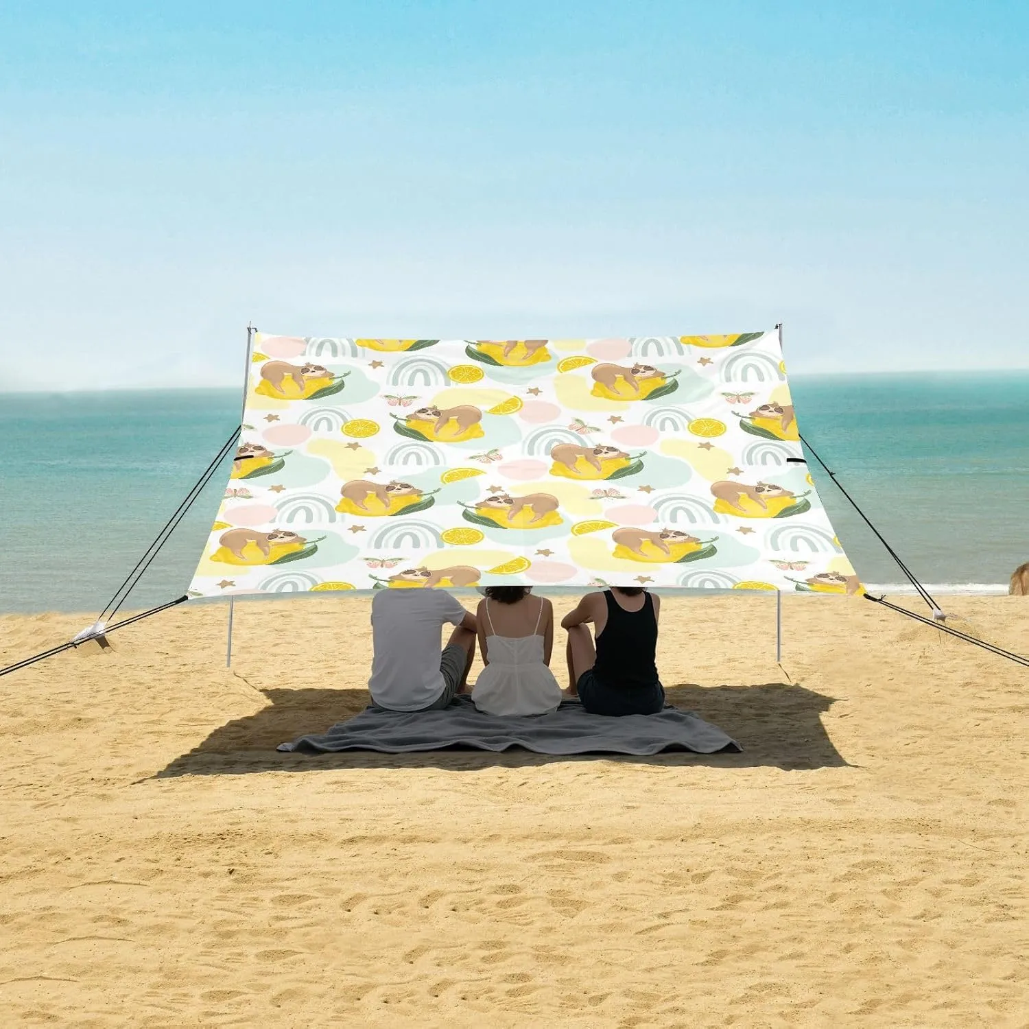 Beach Shade Tent with UPF50  UV Protection,Cute Sloth on Lemon Lightweight Camping Sun Shelter for Outdoor,Camping Trips, Fishing, Backyard,Picnics,Easy Set Up and Carry 9x10.5 FT