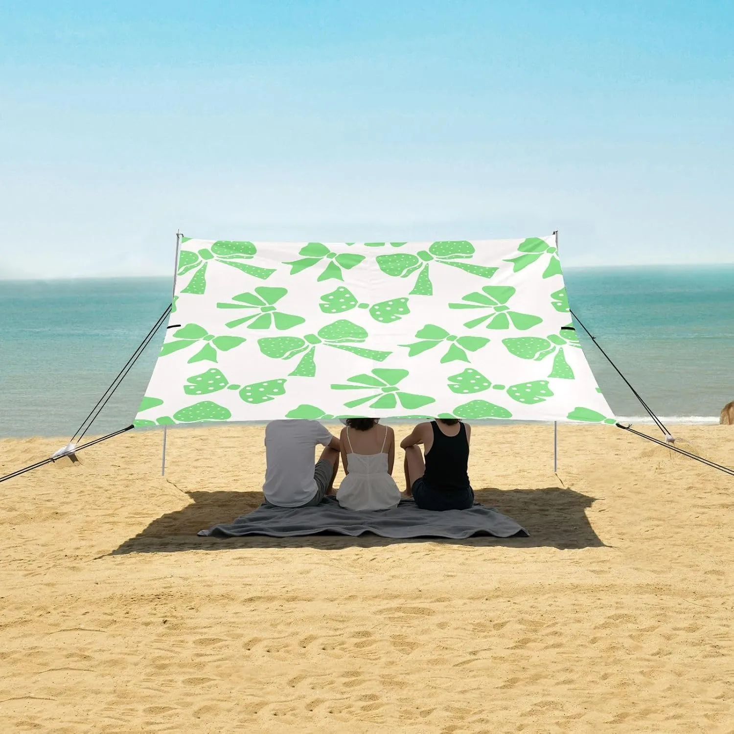 Beach Shade Tent with UPF50  UV Protection,Different Green Bows Pattern Lightweight Camping Sun Shelter for Outdoor,Camping Trips, Fishing, Backyard,Picnics,Easy Set Up and Carry 9x10.5 FT