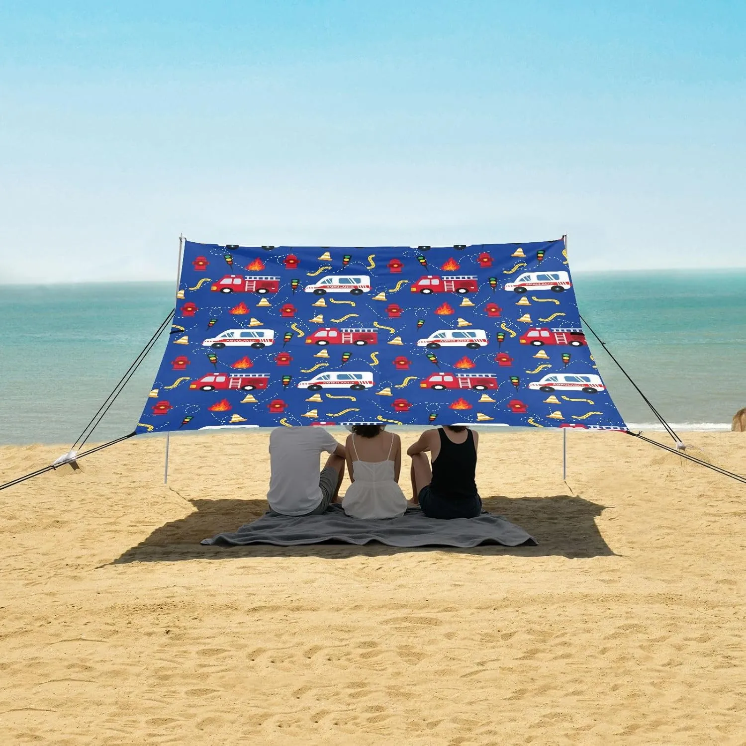Beach Shade Tent with UPF50  UV Protection,Fire Fighting Truck Ambulance Lightweight Camping Sun Shelter for Outdoor,Camping Trips, Fishing, Backyard,Picnics,Easy Set Up and Carry 9x10.5 FT