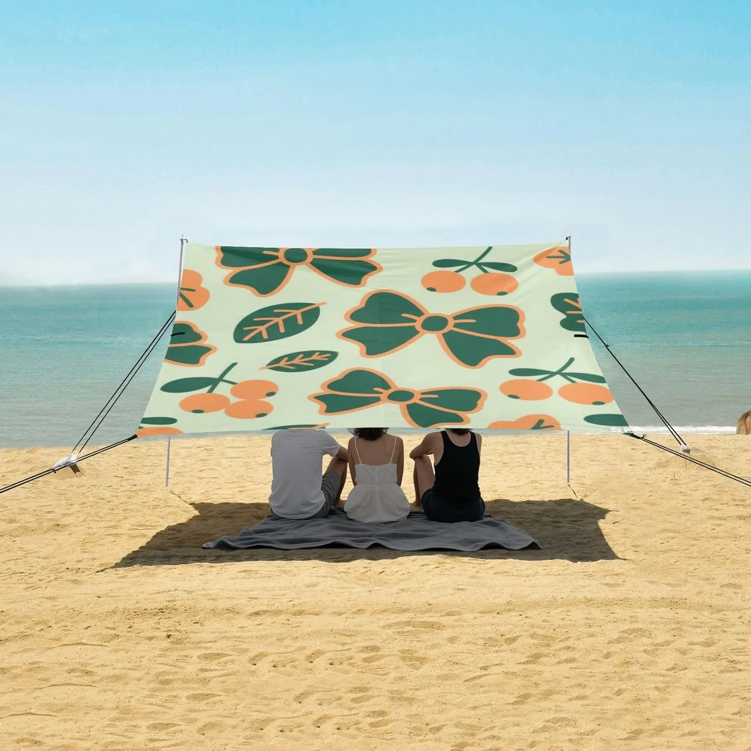 Beach Shade Tent with UPF50  UV Protection,Green Bows and Berry Lightweight Camping Sun Shelter for Outdoor,Camping Trips, Fishing, Backyard,Picnics,Easy Set Up and Carry 9x10.5 FT