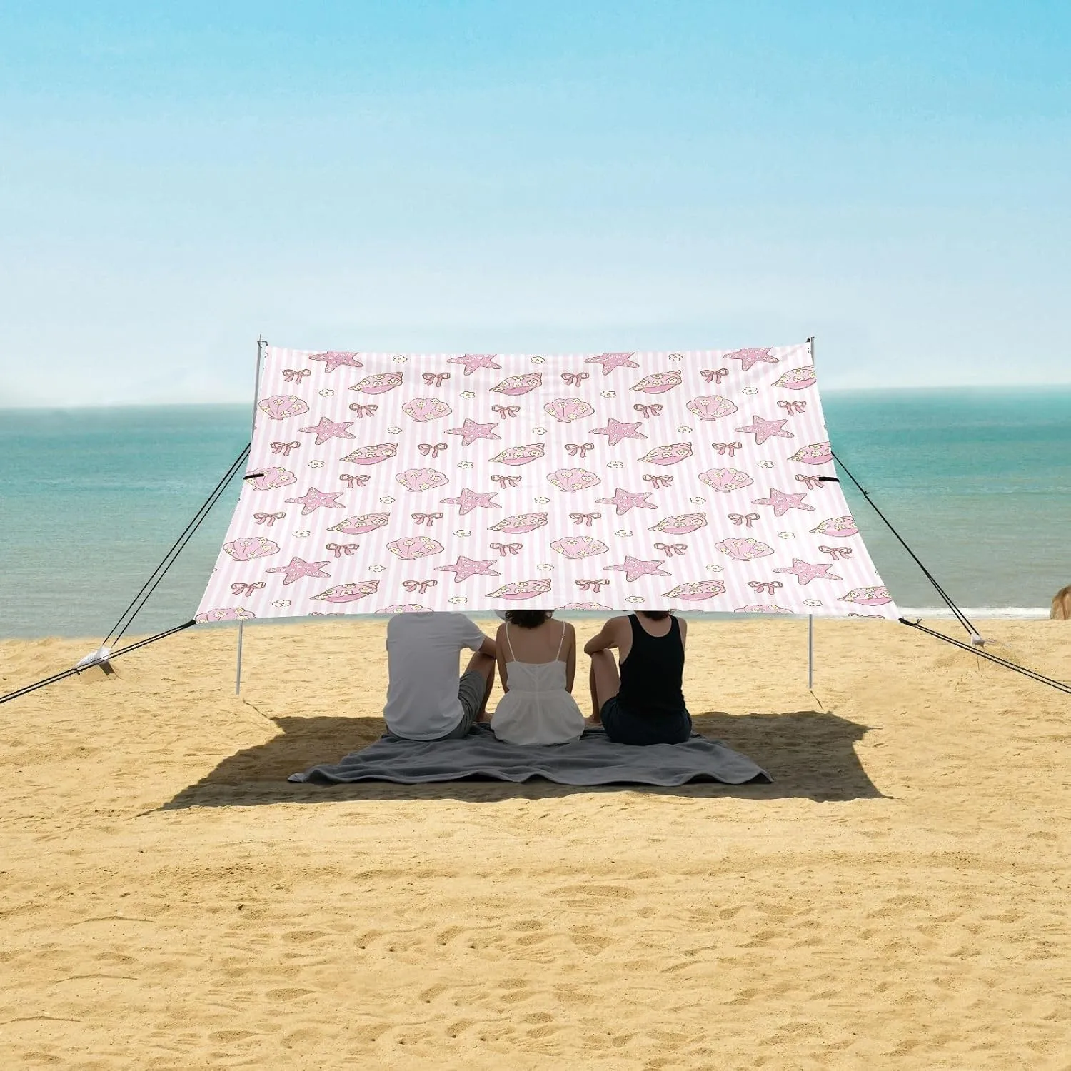 Beach Shade Tent with UPF50  UV Protection,Pink Coastal Seashell with Bows Lightweight Camping Sun Shelter for Outdoor,Camping Trips, Fishing, Backyard,Picnics,Easy Set Up and Carry 9x10.5 FT