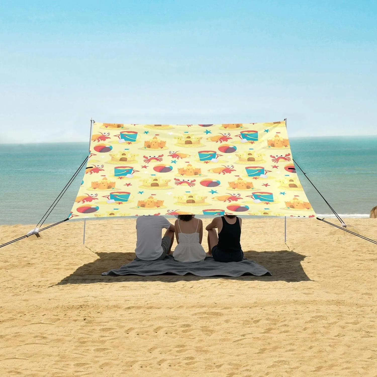 Beach Shade Tent with UPF50  UV Protection,Typical Summer Beach Theme Lightweight Camping Sun Shelter for Outdoor,Camping Trips, Fishing, Backyard,Picnics,Easy Set Up and Carry 9x10.5 FT