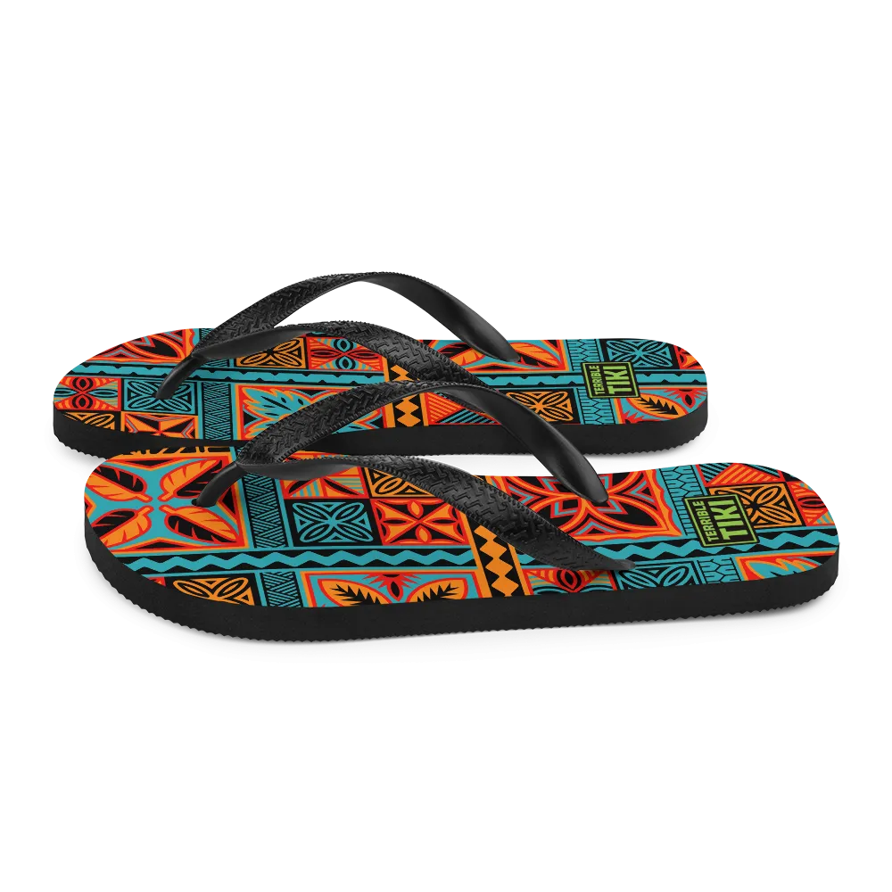 Beach Tiki Squares Flip-Flops