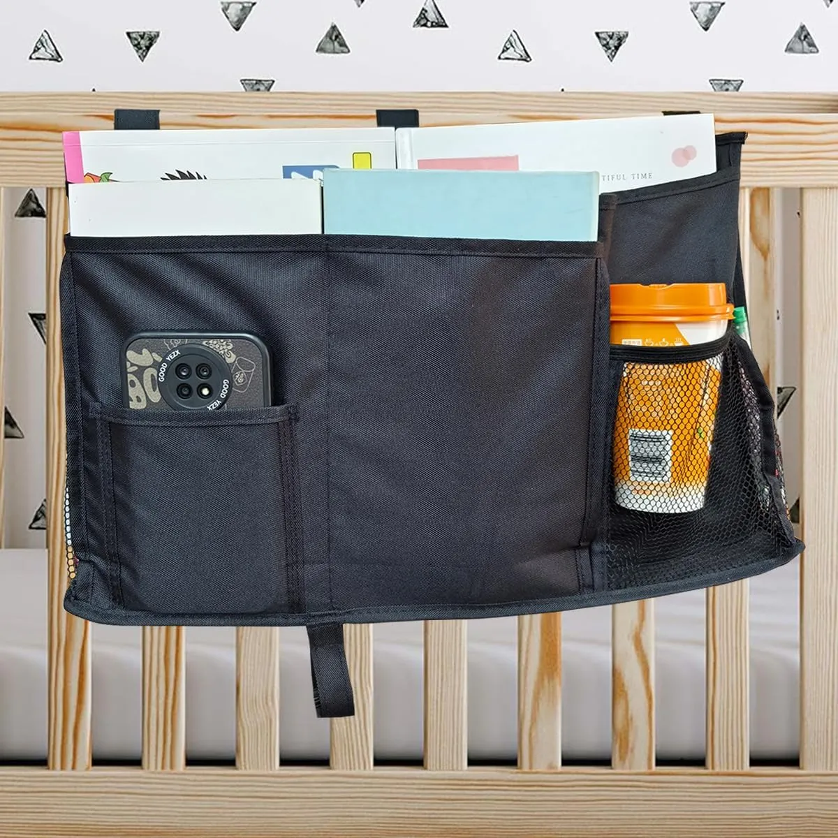 Bedside Caddy Storage Organizer Bunk Bed Hanging Storage Bag for Crib Hospital Beds Dorm Rooms with 8 pockets (Black)