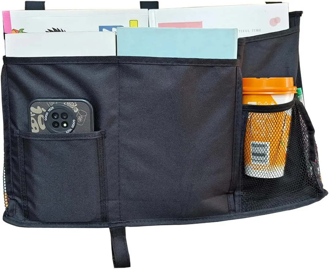 Bedside Caddy Storage Organizer Bunk Bed Hanging Storage Bag for Crib Hospital Beds Dorm Rooms with 8 pockets (Black)