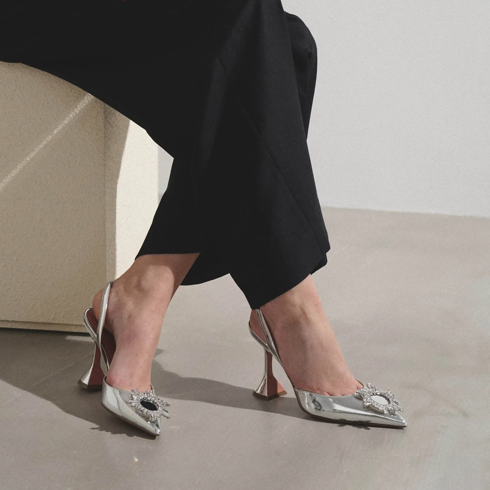 Begum sling 95 silver mirror patent pumps