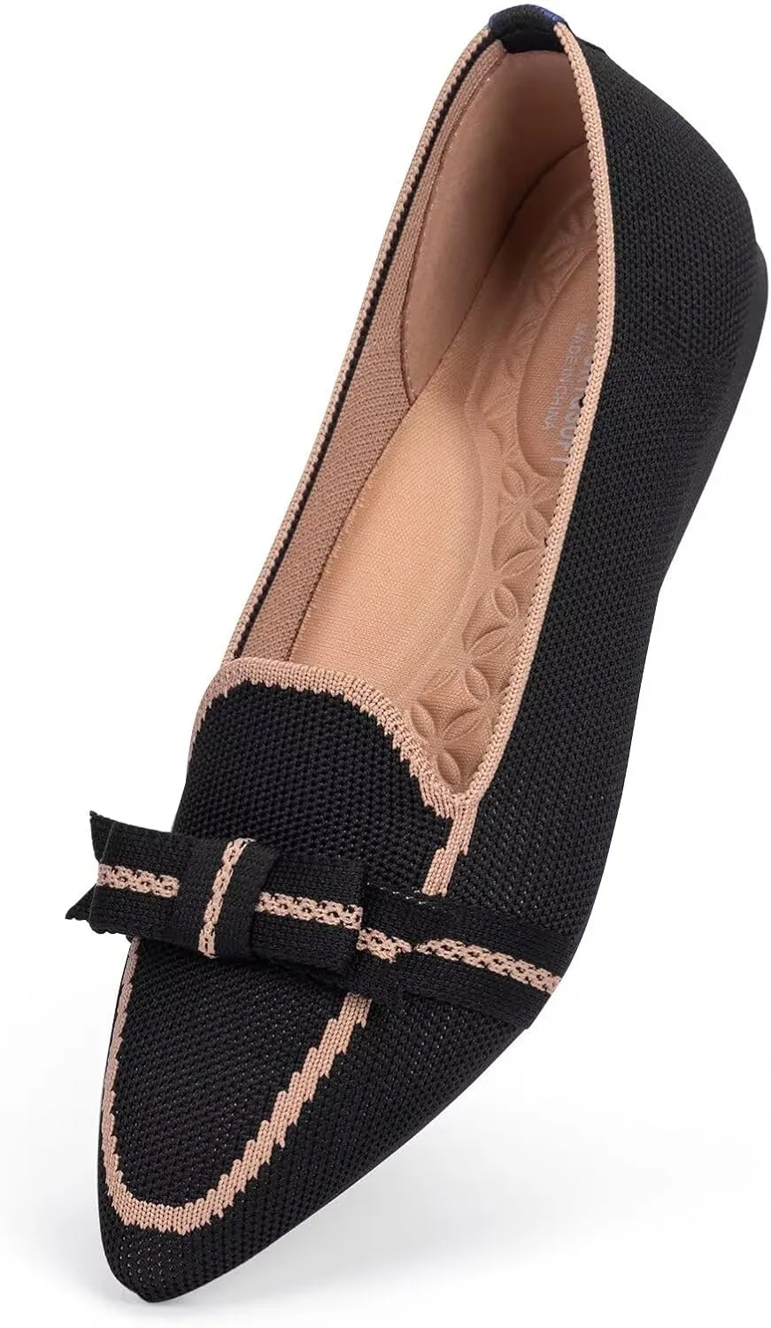 BEJINASH Women's Loafer Flats Casual Knit Fabric Lightweight Dressy Shoes Washable Elegant Pointed-Toe lace-up Bow Shoes Comfortable Ballet Shoes for Women Perfect for Daily